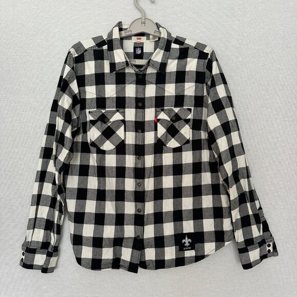 LEVIS Tops - LEVIS WOMEN'S BLACK WHITE PLAID NFL ORLEANS SAINTS SNAP BUTTON UP SHIRT SIZE XL